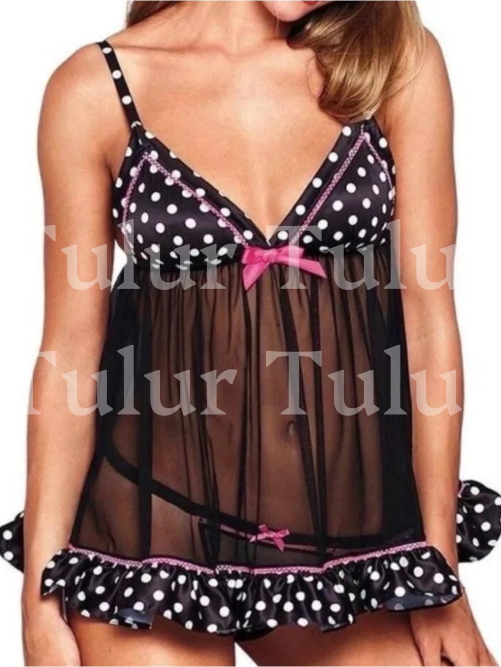 Victoria’s Secret Vintage Sexy Little Things Black Polka Dot Babydoll Top 36C